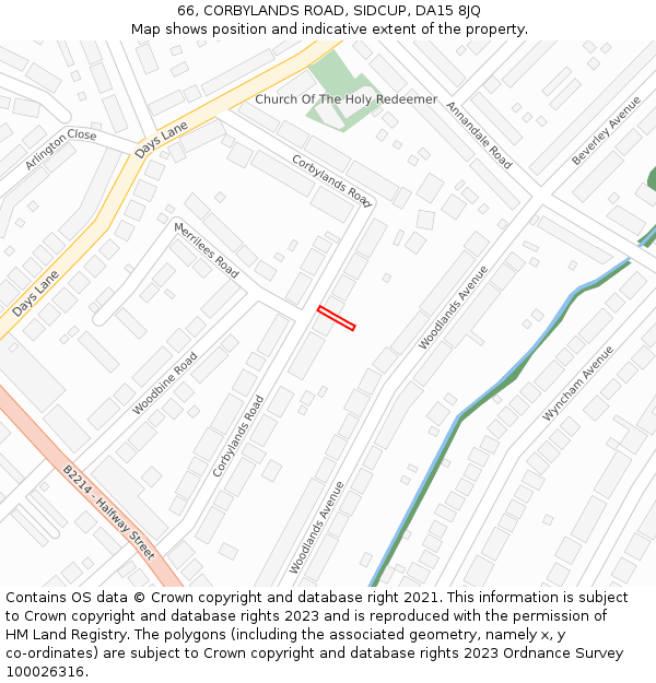 66, CORBYLANDS ROAD, SIDCUP, DA15 8JQ: Location map and indicative extent of plot