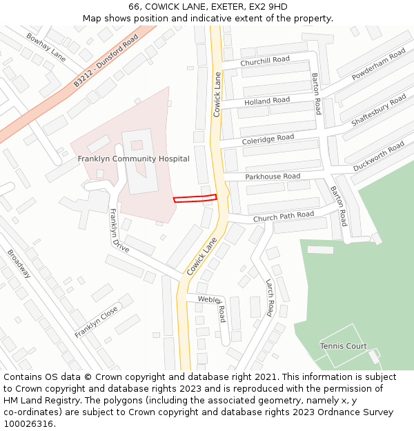 66, COWICK LANE, EXETER, EX2 9HD: Location map and indicative extent of plot