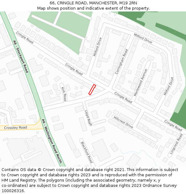 66, CRINGLE ROAD, MANCHESTER, M19 2RN: Location map and indicative extent of plot