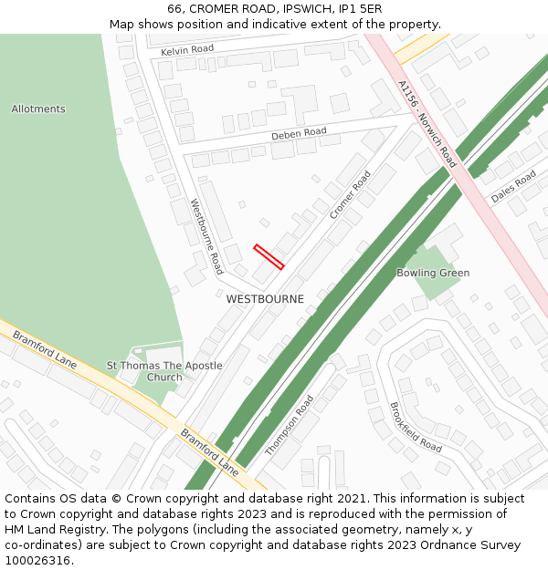 66, CROMER ROAD, IPSWICH, IP1 5ER: Location map and indicative extent of plot