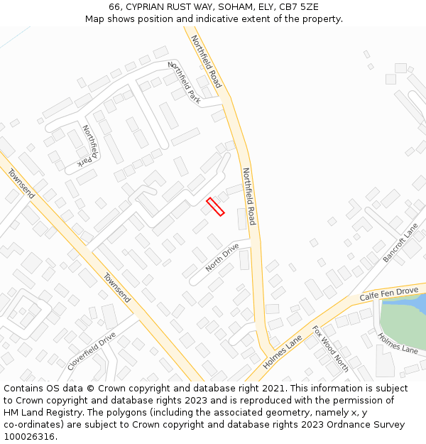 66, CYPRIAN RUST WAY, SOHAM, ELY, CB7 5ZE: Location map and indicative extent of plot