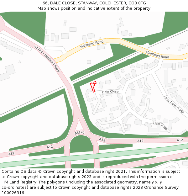 66, DALE CLOSE, STANWAY, COLCHESTER, CO3 0FG: Location map and indicative extent of plot