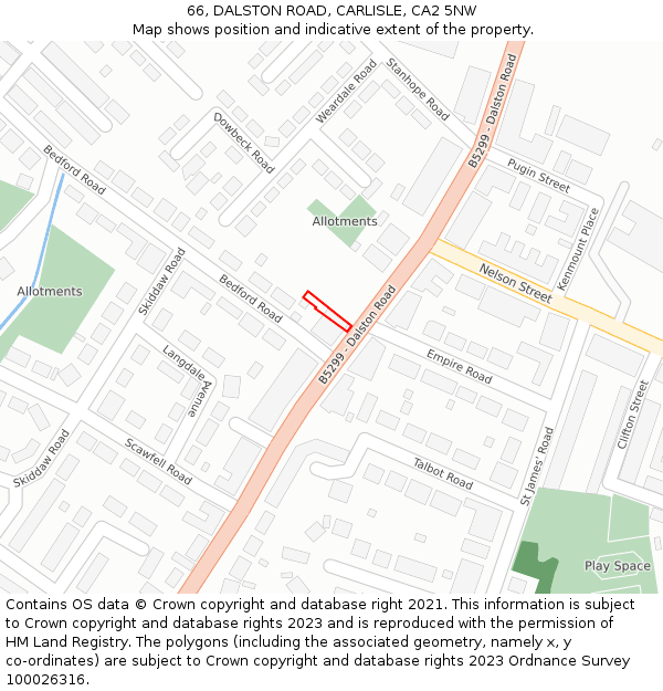 66, DALSTON ROAD, CARLISLE, CA2 5NW: Location map and indicative extent of plot