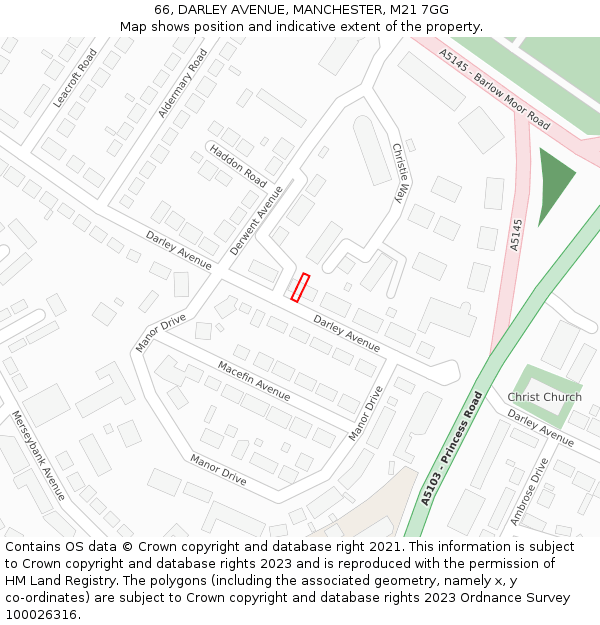 66, DARLEY AVENUE, MANCHESTER, M21 7GG: Location map and indicative extent of plot