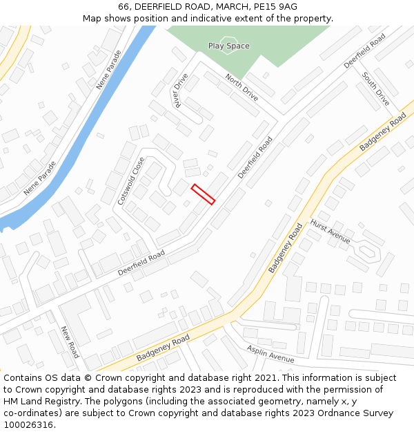 66, DEERFIELD ROAD, MARCH, PE15 9AG: Location map and indicative extent of plot