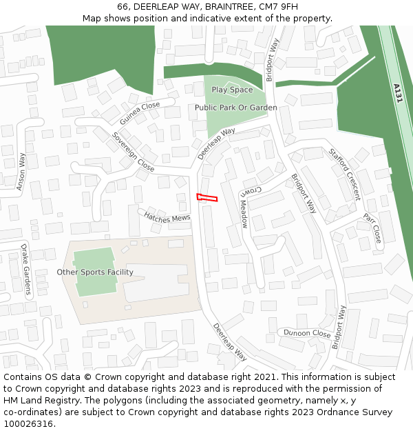 66, DEERLEAP WAY, BRAINTREE, CM7 9FH: Location map and indicative extent of plot