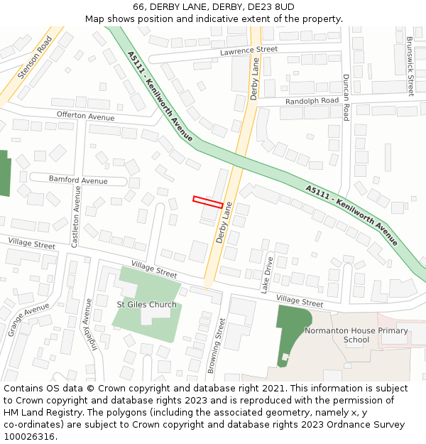 66, DERBY LANE, DERBY, DE23 8UD: Location map and indicative extent of plot