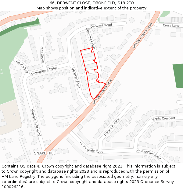 66, DERWENT CLOSE, DRONFIELD, S18 2FQ: Location map and indicative extent of plot