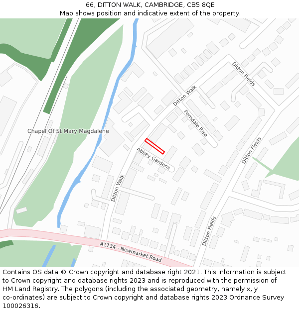 66, DITTON WALK, CAMBRIDGE, CB5 8QE: Location map and indicative extent of plot
