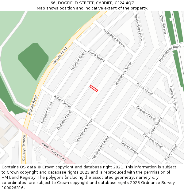 66, DOGFIELD STREET, CARDIFF, CF24 4QZ: Location map and indicative extent of plot