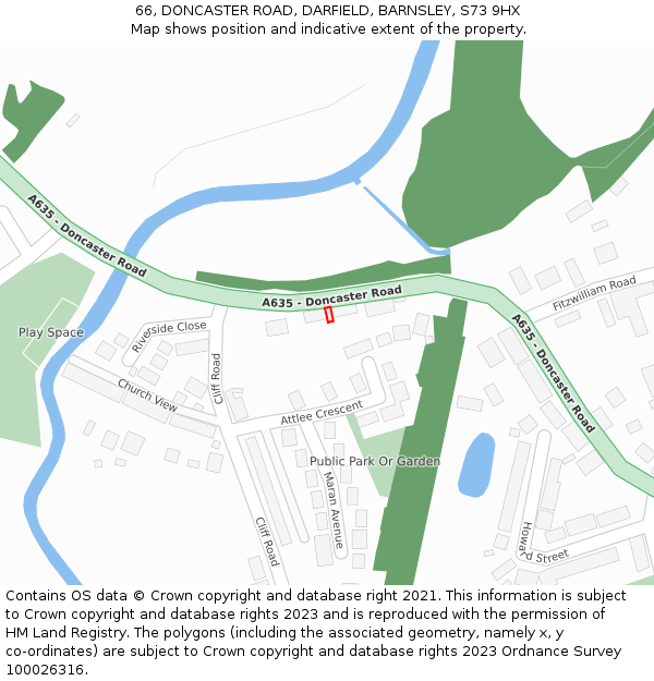 66, DONCASTER ROAD, DARFIELD, BARNSLEY, S73 9HX: Location map and indicative extent of plot
