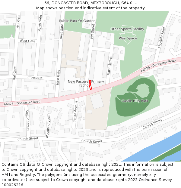 66, DONCASTER ROAD, MEXBOROUGH, S64 0LU: Location map and indicative extent of plot