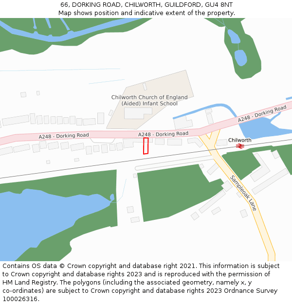 66, DORKING ROAD, CHILWORTH, GUILDFORD, GU4 8NT: Location map and indicative extent of plot