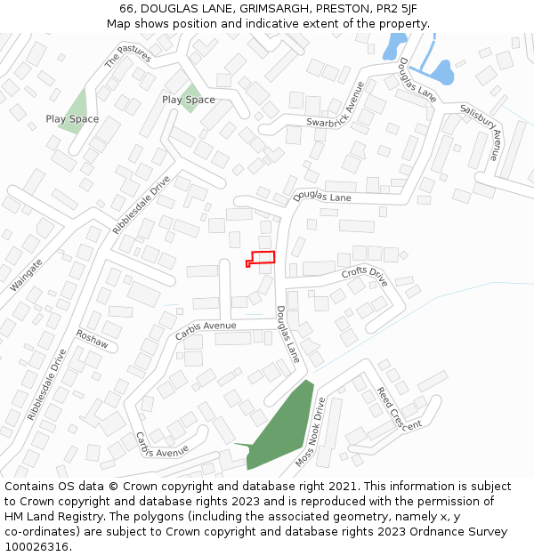 66, DOUGLAS LANE, GRIMSARGH, PRESTON, PR2 5JF: Location map and indicative extent of plot