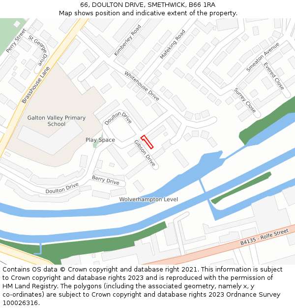 66, DOULTON DRIVE, SMETHWICK, B66 1RA: Location map and indicative extent of plot
