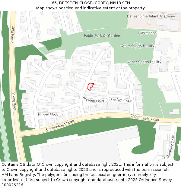 66, DRESDEN CLOSE, CORBY, NN18 9EN: Location map and indicative extent of plot