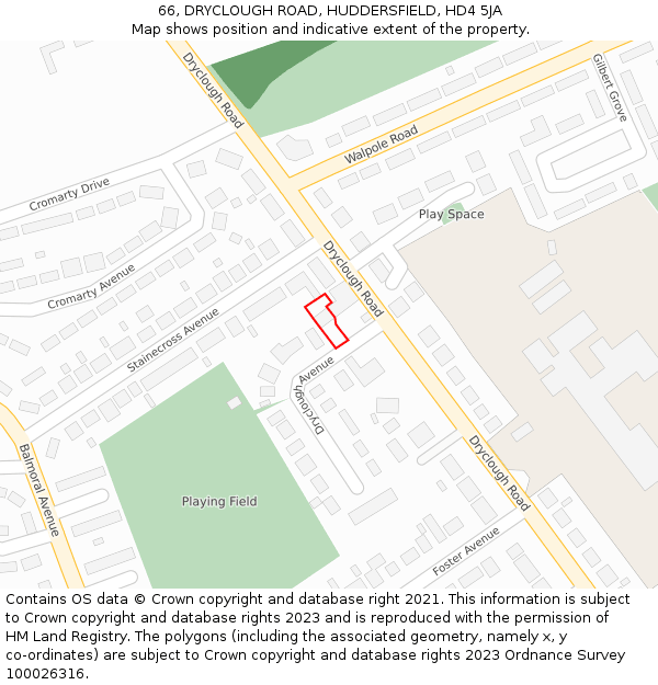 66, DRYCLOUGH ROAD, HUDDERSFIELD, HD4 5JA: Location map and indicative extent of plot