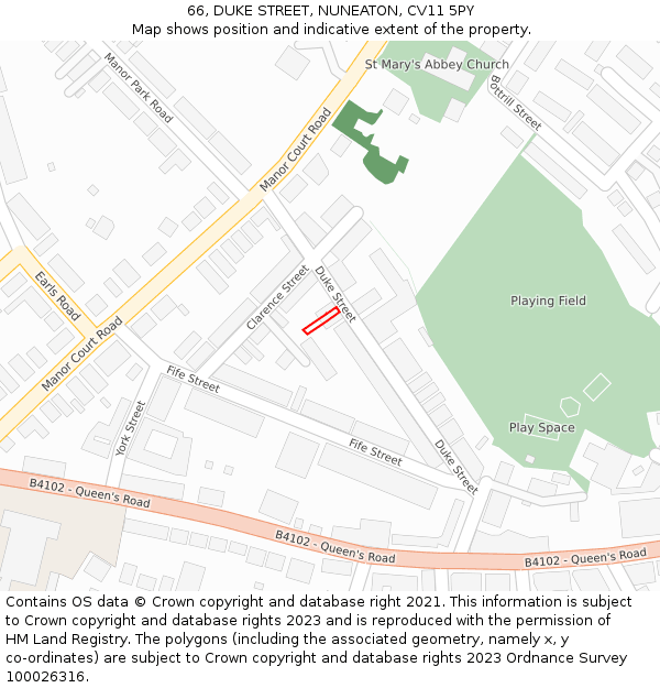 66, DUKE STREET, NUNEATON, CV11 5PY: Location map and indicative extent of plot