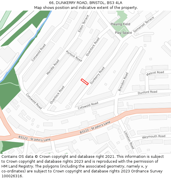 66, DUNKERRY ROAD, BRISTOL, BS3 4LA: Location map and indicative extent of plot