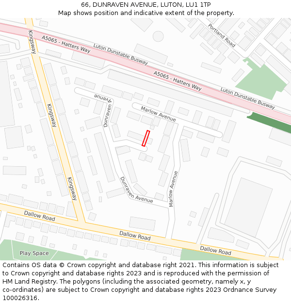 66, DUNRAVEN AVENUE, LUTON, LU1 1TP: Location map and indicative extent of plot