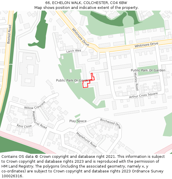 66, ECHELON WALK, COLCHESTER, CO4 6BW: Location map and indicative extent of plot