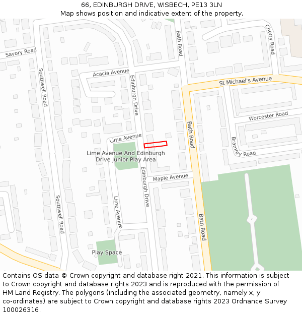 66, EDINBURGH DRIVE, WISBECH, PE13 3LN: Location map and indicative extent of plot