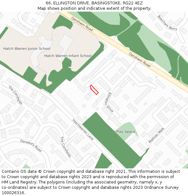 66, ELLINGTON DRIVE, BASINGSTOKE, RG22 4EZ: Location map and indicative extent of plot