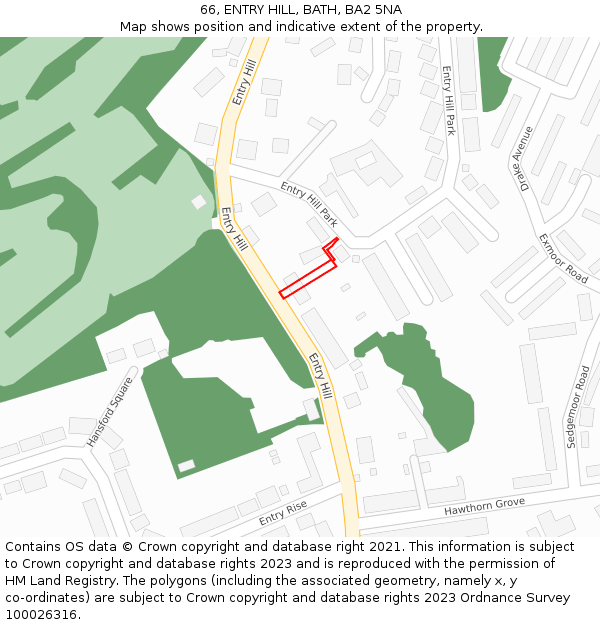 66, ENTRY HILL, BATH, BA2 5NA: Location map and indicative extent of plot