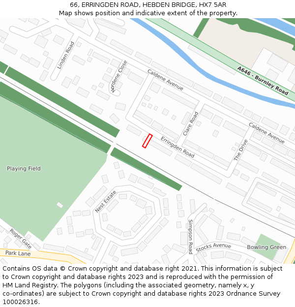 66, ERRINGDEN ROAD, HEBDEN BRIDGE, HX7 5AR: Location map and indicative extent of plot