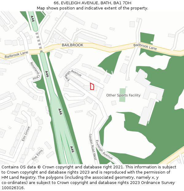 66, EVELEIGH AVENUE, BATH, BA1 7DH: Location map and indicative extent of plot