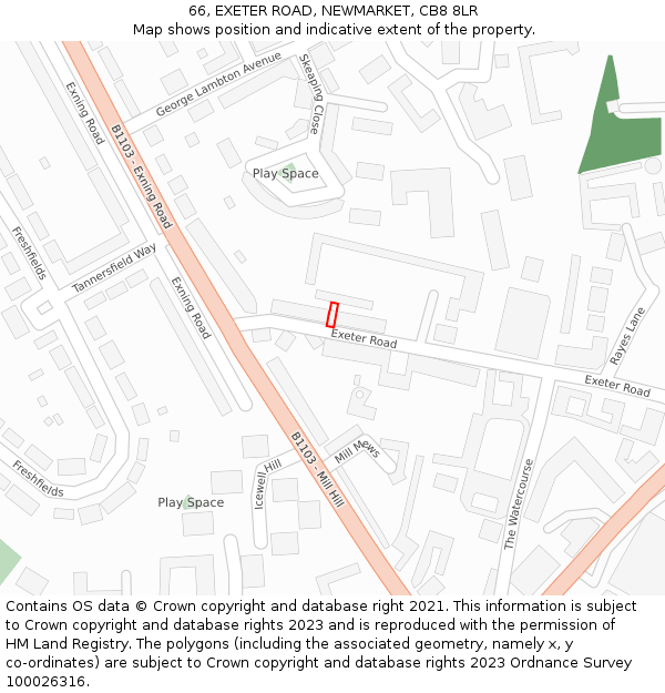 66, EXETER ROAD, NEWMARKET, CB8 8LR: Location map and indicative extent of plot
