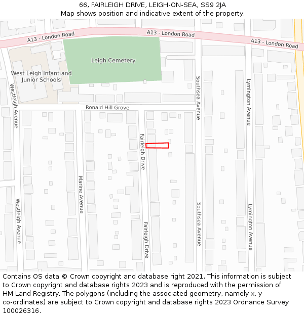 66, FAIRLEIGH DRIVE, LEIGH-ON-SEA, SS9 2JA: Location map and indicative extent of plot