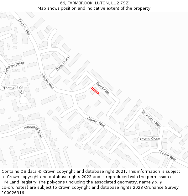 66, FARMBROOK, LUTON, LU2 7SZ: Location map and indicative extent of plot