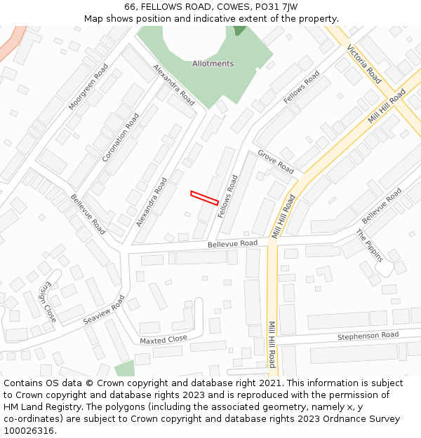 66, FELLOWS ROAD, COWES, PO31 7JW: Location map and indicative extent of plot