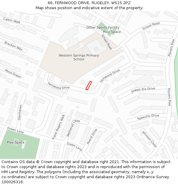 66, FERNWOOD DRIVE, RUGELEY, WS15 2PZ: Location map and indicative extent of plot