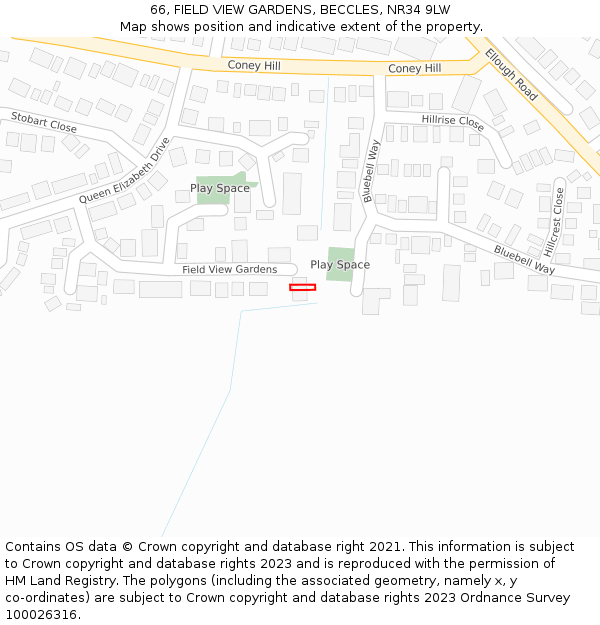 66, FIELD VIEW GARDENS, BECCLES, NR34 9LW: Location map and indicative extent of plot
