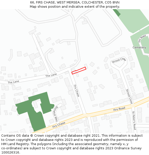 66, FIRS CHASE, WEST MERSEA, COLCHESTER, CO5 8NN: Location map and indicative extent of plot