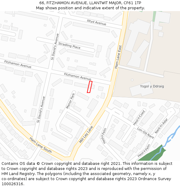 66, FITZHAMON AVENUE, LLANTWIT MAJOR, CF61 1TP: Location map and indicative extent of plot