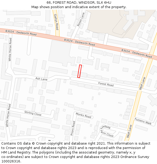 66, FOREST ROAD, WINDSOR, SL4 4HU: Location map and indicative extent of plot