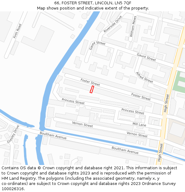 66, FOSTER STREET, LINCOLN, LN5 7QF: Location map and indicative extent of plot