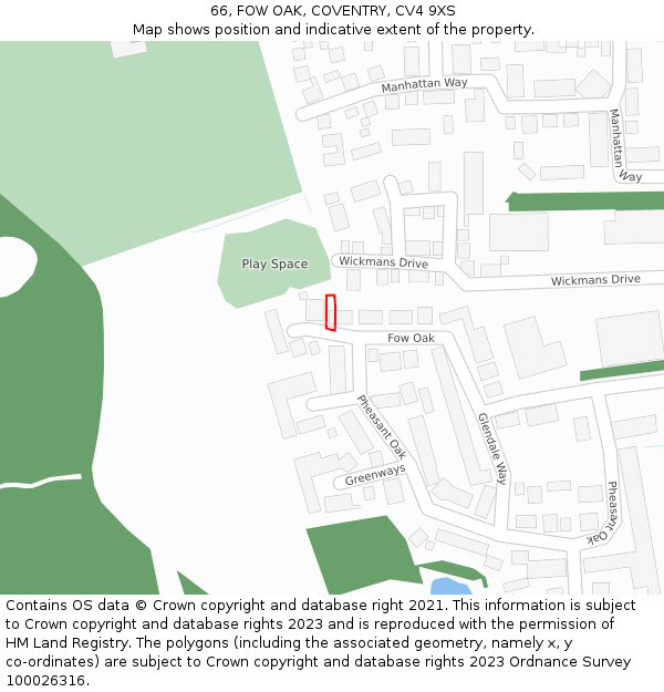 66, FOW OAK, COVENTRY, CV4 9XS: Location map and indicative extent of plot