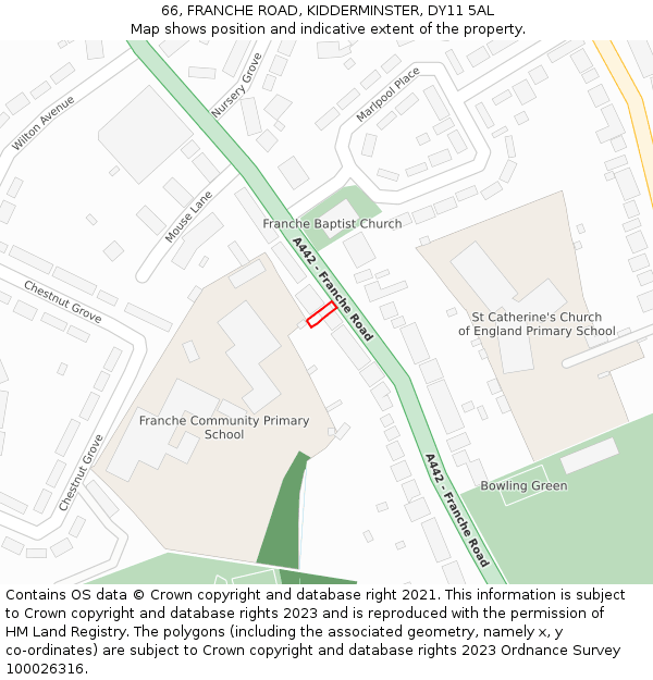 66, FRANCHE ROAD, KIDDERMINSTER, DY11 5AL: Location map and indicative extent of plot