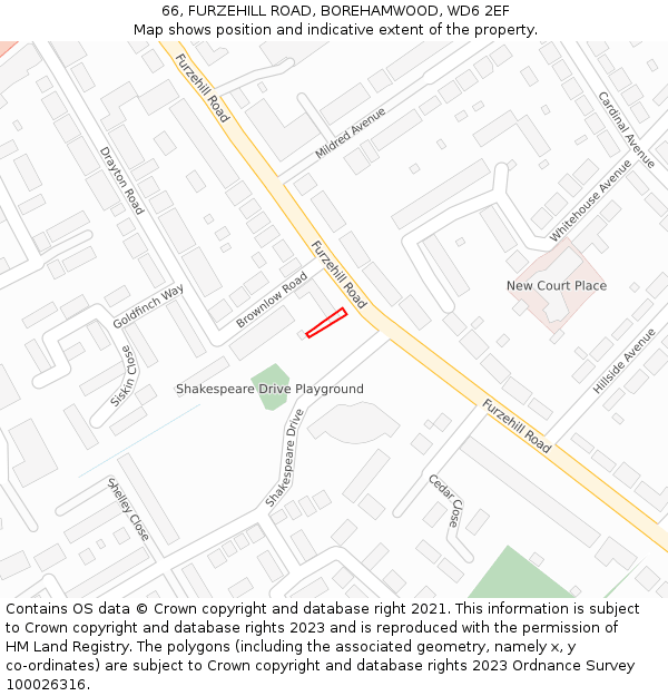66, FURZEHILL ROAD, BOREHAMWOOD, WD6 2EF: Location map and indicative extent of plot