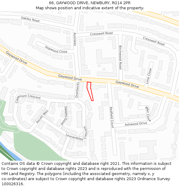 66, GAYWOOD DRIVE, NEWBURY, RG14 2PR: Location map and indicative extent of plot