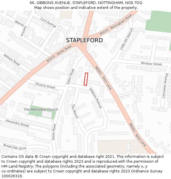 66, GIBBONS AVENUE, STAPLEFORD, NOTTINGHAM, NG9 7DQ: Location map and indicative extent of plot