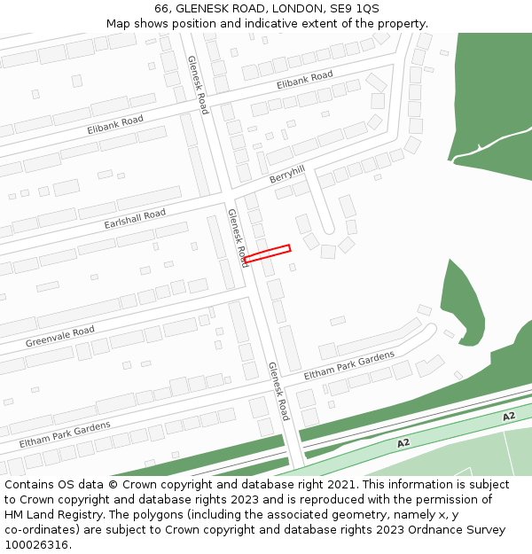 66, GLENESK ROAD, LONDON, SE9 1QS: Location map and indicative extent of plot