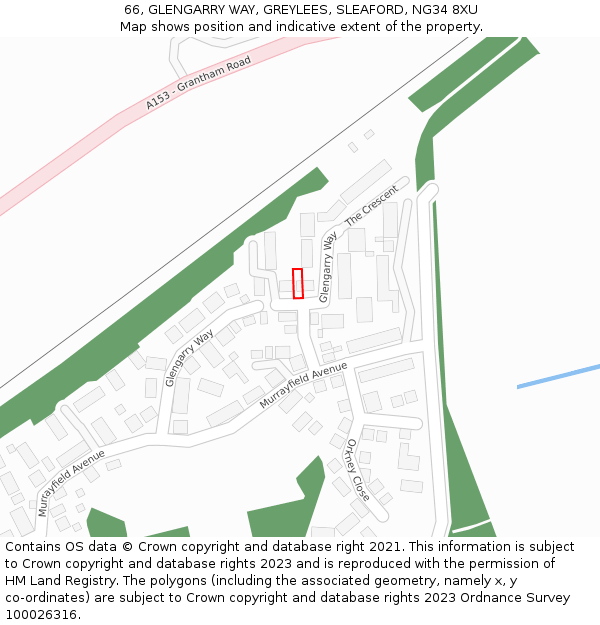 66, GLENGARRY WAY, GREYLEES, SLEAFORD, NG34 8XU: Location map and indicative extent of plot