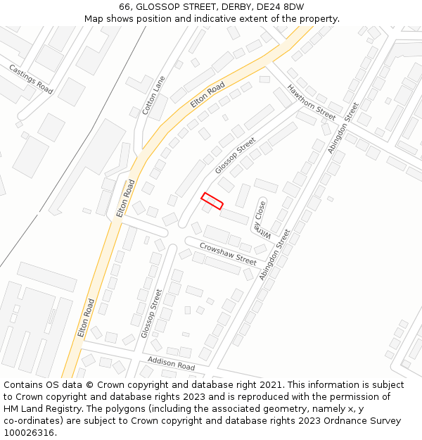 66, GLOSSOP STREET, DERBY, DE24 8DW: Location map and indicative extent of plot