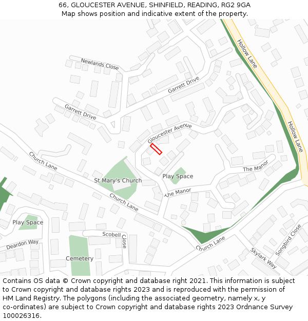 66, GLOUCESTER AVENUE, SHINFIELD, READING, RG2 9GA: Location map and indicative extent of plot