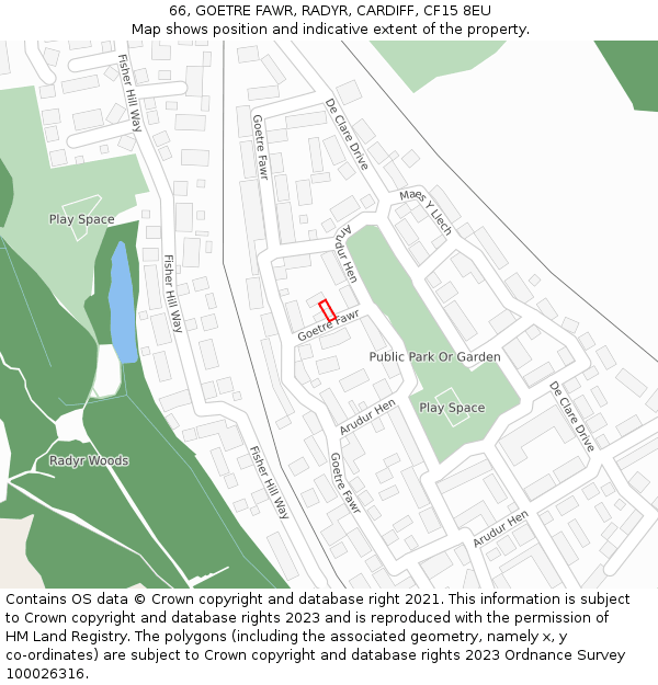 66, GOETRE FAWR, RADYR, CARDIFF, CF15 8EU: Location map and indicative extent of plot